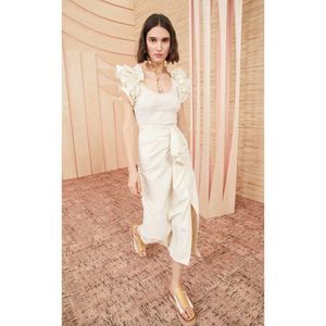 NWT Ulla Johnson Isabella Ruffle Midi Dress Ivory Cotton Size Small